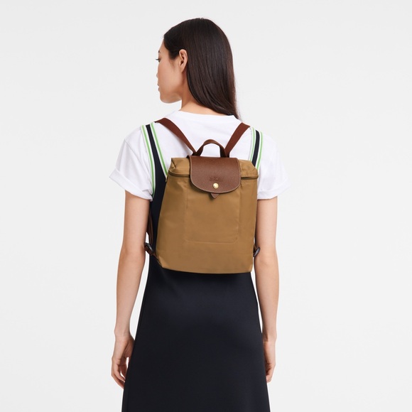 Longchamp Handbags - Longchamp Le Pliage Nylon Sac A Dos Backpack - Olive Green Chestnut Zip Snap